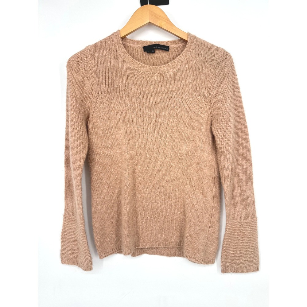 360 Cashmere Sweater Womens S Tan Beige Crewneck 100% Cashmere Luxury Minimalist